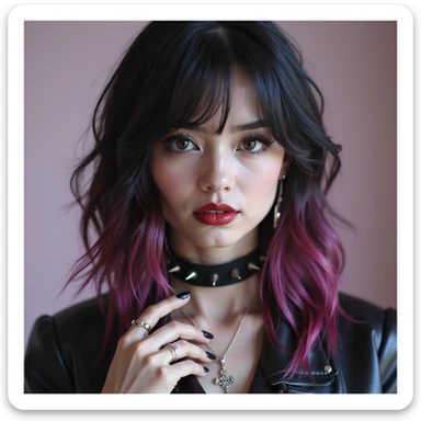 BLACKPINK inspired goth emoji, photorealistic style, spiked choker, dark nails sticker