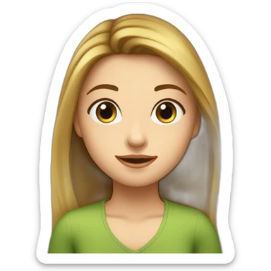 fille châtain cheveux long raide peau claire yeux verts sticker