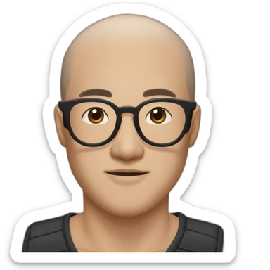 30 year old Asian man with no facials hair thick round black glasses and losts of freckles and gelled back black hair sticker