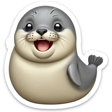 cinematic-cute-realistic yawning-harbour-seal-portrait-emoji,-head-tilted-slightly-with-a-dramatic,-wide-open-yawn,-showcasing-a-smooth,-rounded-body-with-gently-drooping-features-and-sleepy,-half-closed-eyes,-simplified-yet-irresistibly-adorable sticker