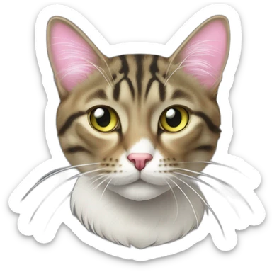 cat Tabby (Mainly black and brown) fluffy cat pink-nose light-green&yellow-eyes,-white-long-whiskers,-white-spots-near-the-nose,sharp chin.,long ears,sharp of the eyes sticker