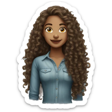 Realistic Brazilian young pretty women with a long curly hair  sticker