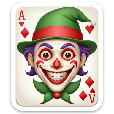 poker card with a crazy jolly joker sticker