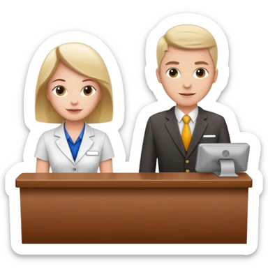 receptionist and tourist standing on hotel reception desk\ sticker