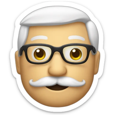 Emoji con gafas a media nariz y bigote de abuelo, peinado hacia tras y con algo de canas, 64 años. Saludando sticker