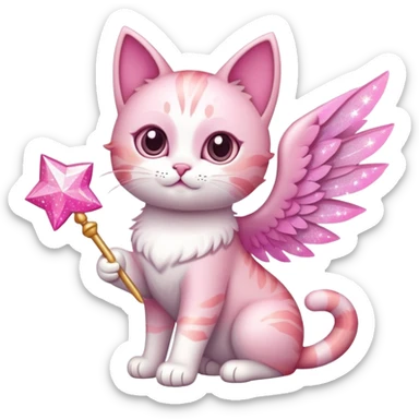 cat with a pink fair wings and pink wand and pink sparkles sticker