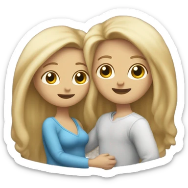 An emoji of a mother with long, flowing blonde hair standing confidently, next to her husband. In her arms, or in front of them, is a baby boy, representing a happy and loving family sticker
