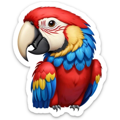 Cinematic Realistic Cute Yawning Macaw Portrait Emoji, Head tilted slightly with a dramatic, wide-open yawn, showcasing a soft, downy arrangement of vivid scarlet and blue feathers with gently drooping features and half-closed, drowsy eyes, rendered with lifelike feather detail and natural lighting, high shine, relaxed yet expressive, styled with a dash of tropical whimsy, soft glowing outline, capturing the essence of a sleepy yet affectionate macaw that appears ready to rest its wings in a quiet, enchanted moment! sticker