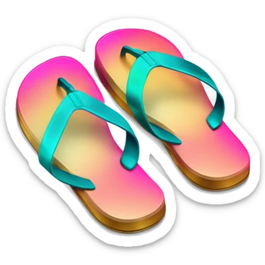 Realistic metallic gold ,hot pink and dark turquoise gradient pair of summer flip flops isolated. sticker