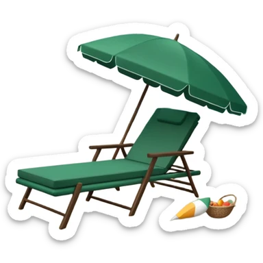 dark green lounge chair and fully white beach umbrella, minimalism, no emojis or faces sticker
