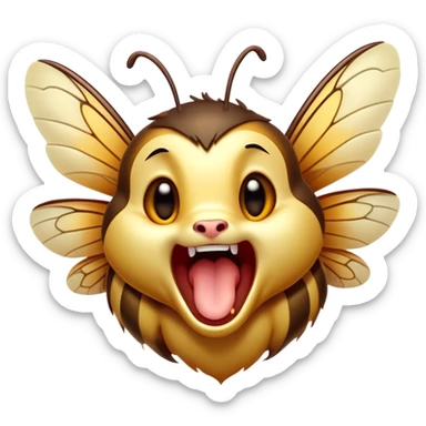 Cinematic Cute Yawning Hornet Portrait Emoji, Head tilted slightly with a dramatic, wide-open yawn, showcasing a small, striped body with softly drooping wings and sleepy, half-closed eyes, Simplified yet irresistibly adorable features, highly detailed, glowing with a soft, cozy glow, high shine, relaxed yet expressive, stylized with a dash of whimsical insect charm, soft glowing outline, capturing the essence of a drowsy yet affectionate hornet that appears ready to stretch out for a nap! sticker