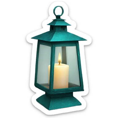 Realistic Single HD teal rustic lantern with glass and lit candle inside. sticker