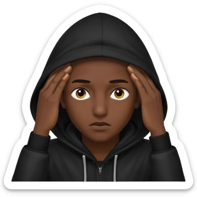 🥷🏽: inspire toi de cet emoji faisant en sorte qu’il est les mains sur les deux côtés de la tête et garde sa cagoule noir avec uniquement ses yeux apparent sticker