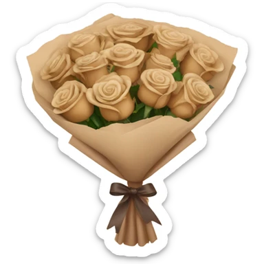 Beige and Brown roses Bouquet with brown bow in a paper package sticker