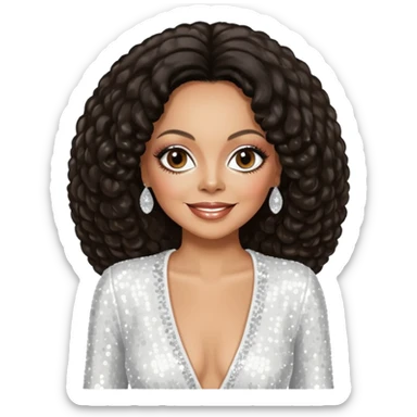 Diana Ross with dark brown hair, white sequin outfit sticker