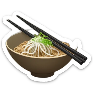 bowl of japanese buckwheat soba noodles with two chopsticks and spring onions sticker