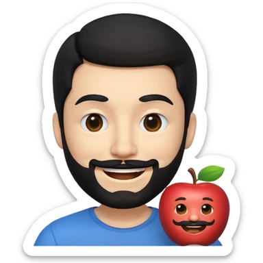 A 3D digital avatar, specifically an Apple Memoji, of a man with black hair and a black beard, winking with his right eye and smiling widely. He has blacl eyes. The image is a headshot on a white background. sticker