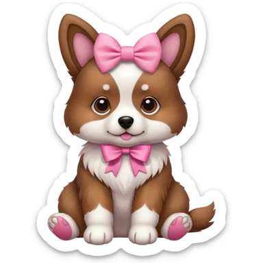 dog with pink bow sitting pose sticker