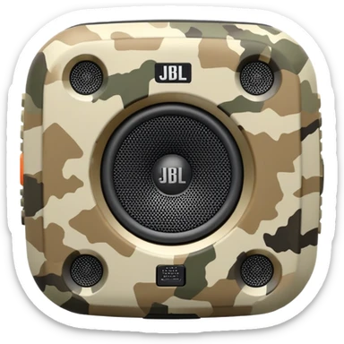 Geometric JBL Clip 4 speaker with desert camouflage pattern, simple iOS emoji style sticker
