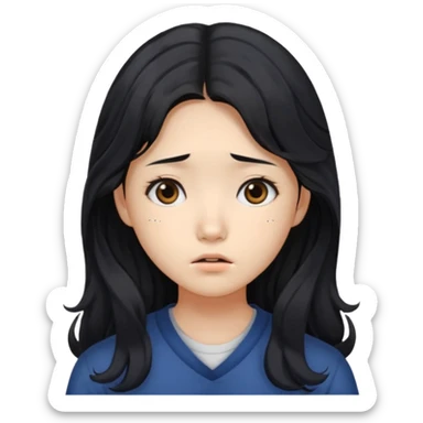  Korean female college student with a worried face , long wavy hair ,no glasses  sticker