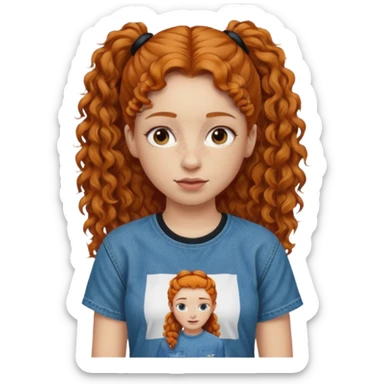 Girl with ginger curly hair in only one ponytail with a tupac shirt and loose jeans sticker