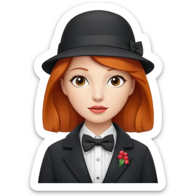 Bow Ties, Coats, and hat, lady, modern, red head. sticker