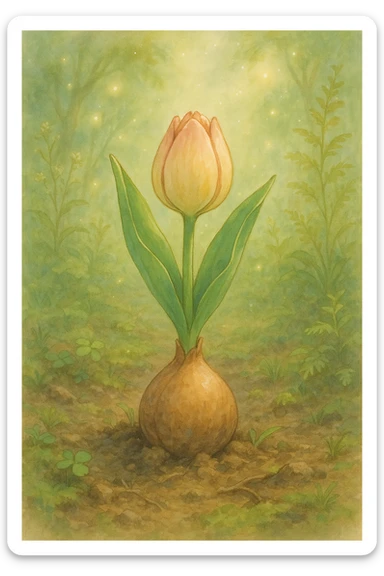 a tulip bulb, natural colors, soft, fairy-like atmosphere,  sticker
