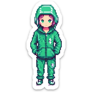 pixel art style squid game player with green tracksuit sticker