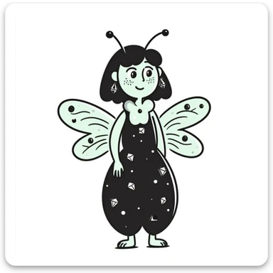 Mint green woman bee character with diamond decorations, rhinestone jewelry, and glittery sparkly details sticker