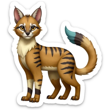 Realistic Colorful pale smoothie-colored nebula gradients-colored randomly-colored fruity glorious exotic neon vibrant zigzagged fantasy-caracal-civet-genet-sergal-vernid-Gryphon-Cacomistle-Trico-oncilla-animal-Fakémon-hybrid-fursona (full body), facial markings, (realism style) sticker