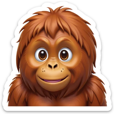 Cinematic Cute Orangutan Portrait Emoji, Head tilted playfully and inquisitively, with a gentle, expressive face accented by soft, flowing fur and round, sparkling eyes brimming with warmth, Simplified yet irresistibly adorable features, highly detailed, glowing with a warm, friendly glow, high shine, affectionate and lively, stylized with a touch of jungle whimsy, bright and endearing, soft glowing outline, capturing the essence of a mischievous yet loving orangutan that seems as if it could swing out of the screen into your arms! sticker