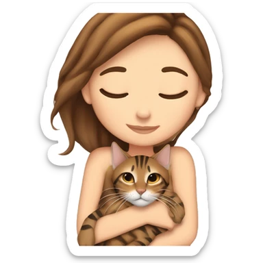 extremely light skin girl with brown hair sleeping with cute bengal cat sticker