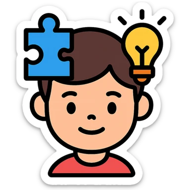 boy’s face with a puzzle piece and lightbulb, representing genius sticker
