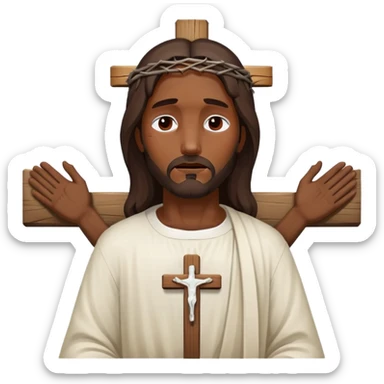 Dark skin Jesus injured eyes closed on cross sticker