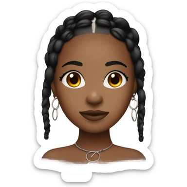 Brown skin girl with black braids and 2 nose ring hoops and a septum hoop sticker