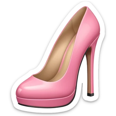 A 3D cartoon rose-pink high heel shoe with glossy finish and slim heel, elegant and feminine, isolated on plain background, Memoji-style. sticker