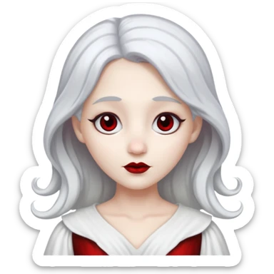 vull un perosnatge estil bimoji que sigui com una nimfa bella i fantasmal amb túniques blanques. Té la pell literalments blanca com el guix, cabell platejat, un nas llarg, ulls negres grans i llavis carmesí. sticker
