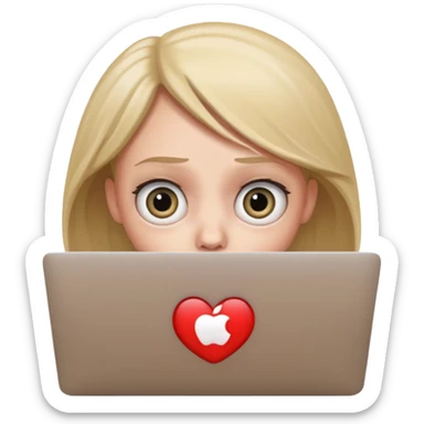 Someone using a MacBook, looking being afraid of something sticker