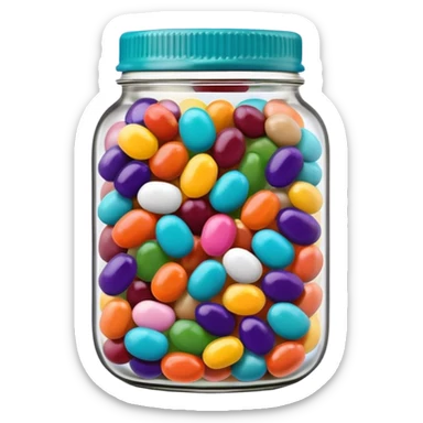 A Jar Without A Face & With Red, Orange, Yellow, Green, Dark Green, Blue, Purple, Indigo, Violet, Pink, Brown, White, Grey, Black, Cyan, Magenta, Maroon, Beige, Lavender & Teal Colored Jelly Beans Inside sticker