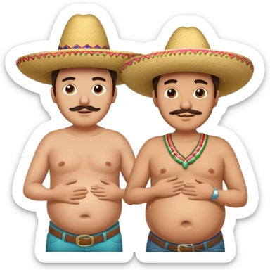 only two men standing besides each other. 1 man is white and not pregnant, and the other man is mexican wearing a sombrero and pregnant, holding his belly.  sticker