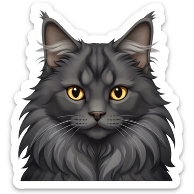 Portrait of a black smoke Maine Coon cat with long grey ear tufts and a large grey ruff around its neck. The cat has a majestic expression, with fluffy fur and striking eyes. Transparent background. sticker