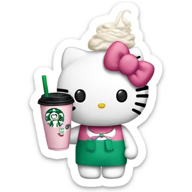 Hello Kitty holding a Starbucks cup sticker