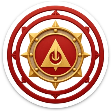 a circular casting sigil inspired by the wizard101 balance school using base color sand and trim color red. A golden scale in the middle as a focus  sticker
