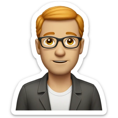 white man, receding ginger hair, sideburns, glasses sticker