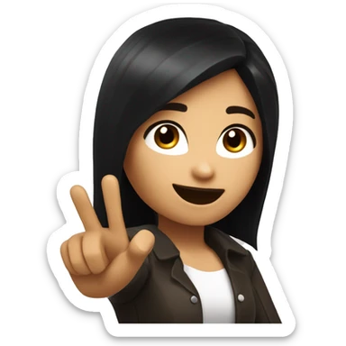 A dark-haired Roblox girl pointing to her right. Her face showing approval sticker