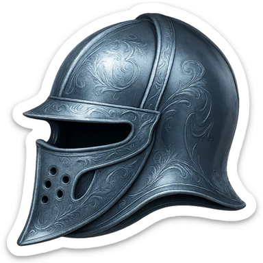 Recolor this iron helmet to realistic metallic steel with crisp, shiny, and slightly fancier iron engravings. Keep the look detailed and realistic in a style inspired by emoji style. Transparent background. sticker