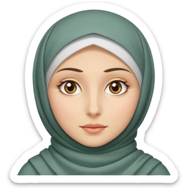 Fair skin, hazel eyes, hijab but exposed neck sticker