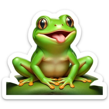 Cinematic Cute Yawning Green Tree Frog Portrait Emoji, Head tilted slightly with a dramatic, wide-open yawn, showcasing a compact, vivid green body with gently drooping eyelids and half-closed, drowsy eyes, Simplified yet irresistibly adorable features, highly detailed, glowing with a soft, cozy jungle glow, high shine, relaxed yet expressive, stylized with a dash of whimsical amphibian charm, soft glowing outline, capturing the essence of a drowsy yet affectionate green tree frog that appears ready to stretch out for a nap! sticker