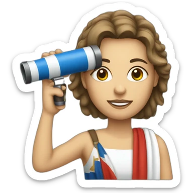 Woman with Greek flag and telescope sticker