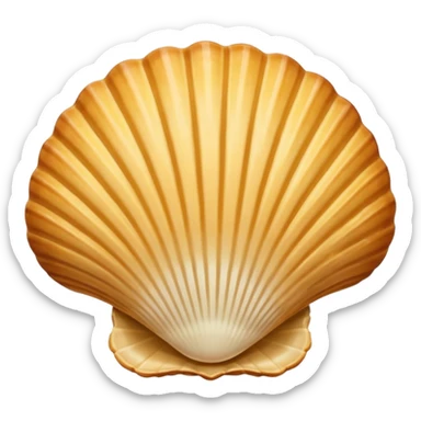 A madeleine pastry. Oval seashell shape with ONLY four to five vertical lines going in the same direction. Light golden brown. Scalloped edge. Cookie. Flat. Long. Oval shape. Lets scallops. Only four or five scalloped lines. Oblong shape sticker